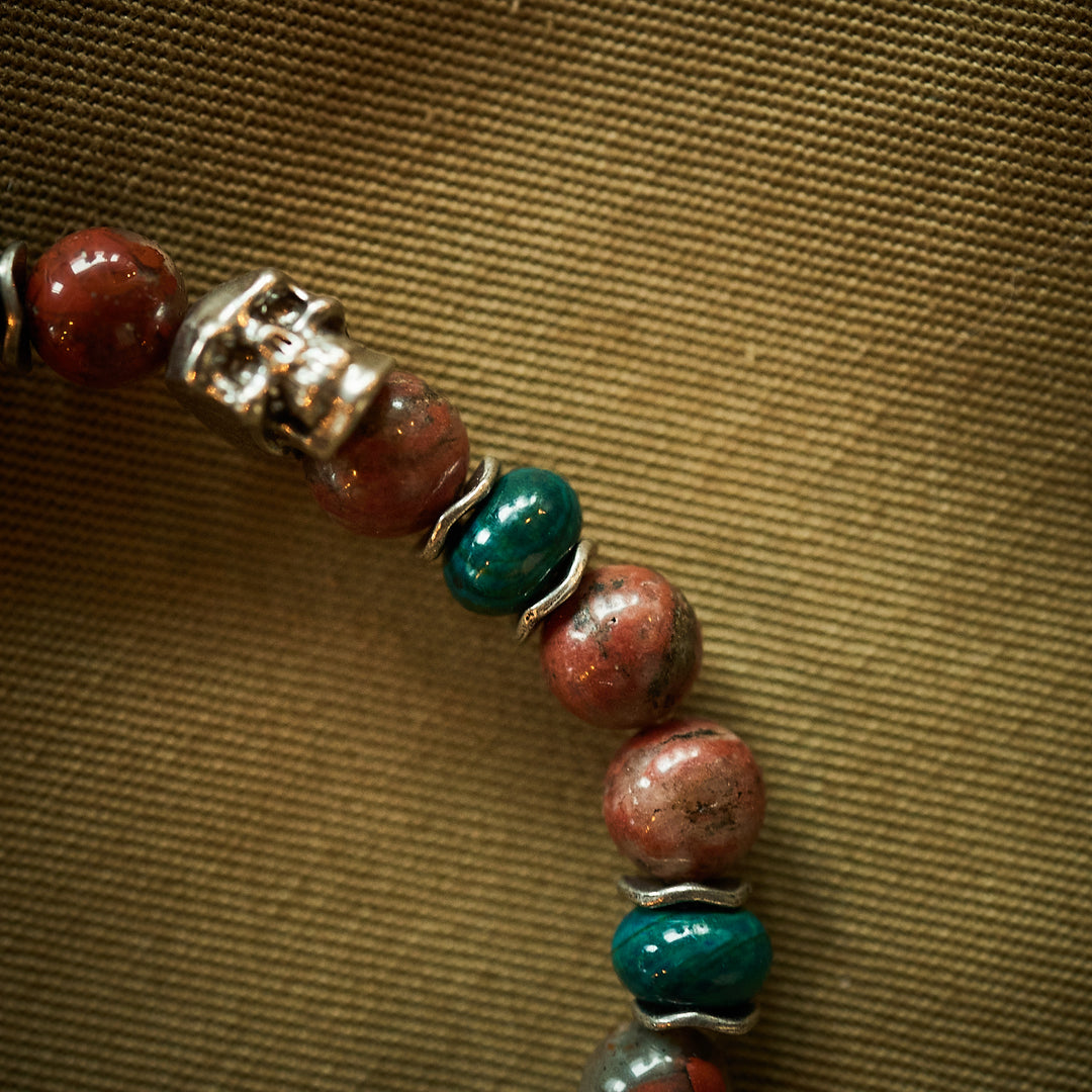 Armbånd - Poppy Jasper, Chrysocolle og sølv skull