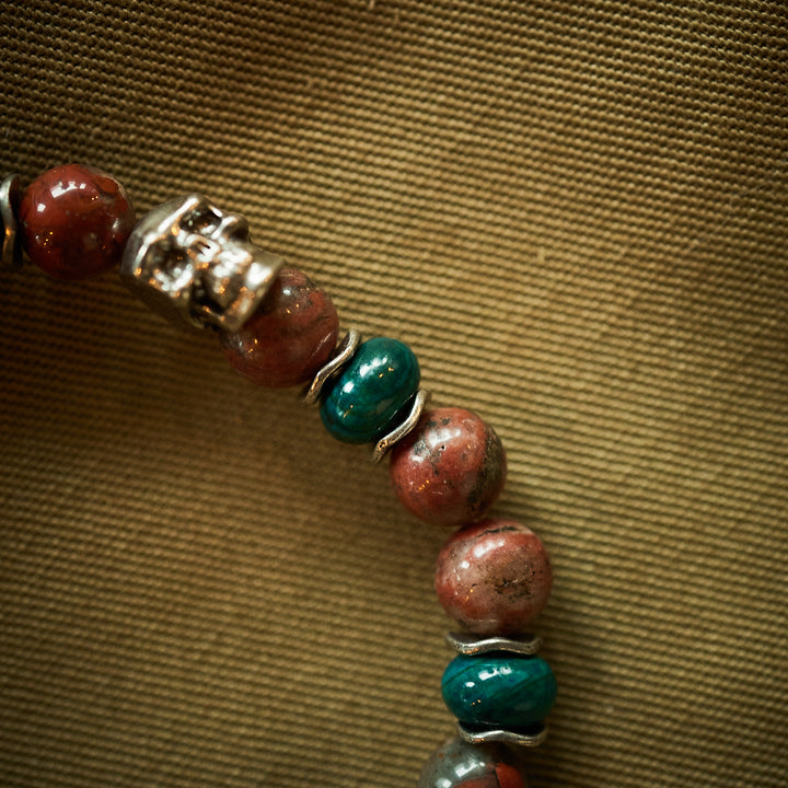 Armbånd - Poppy Jasper, Chrysocolle og sølv skull