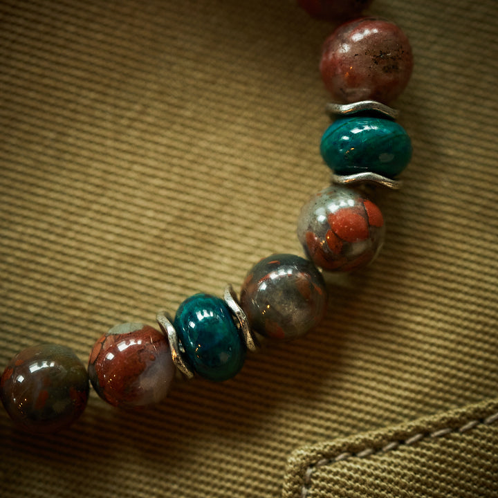 Armbånd - Poppy Jasper, Chrysocolle og sølv skull