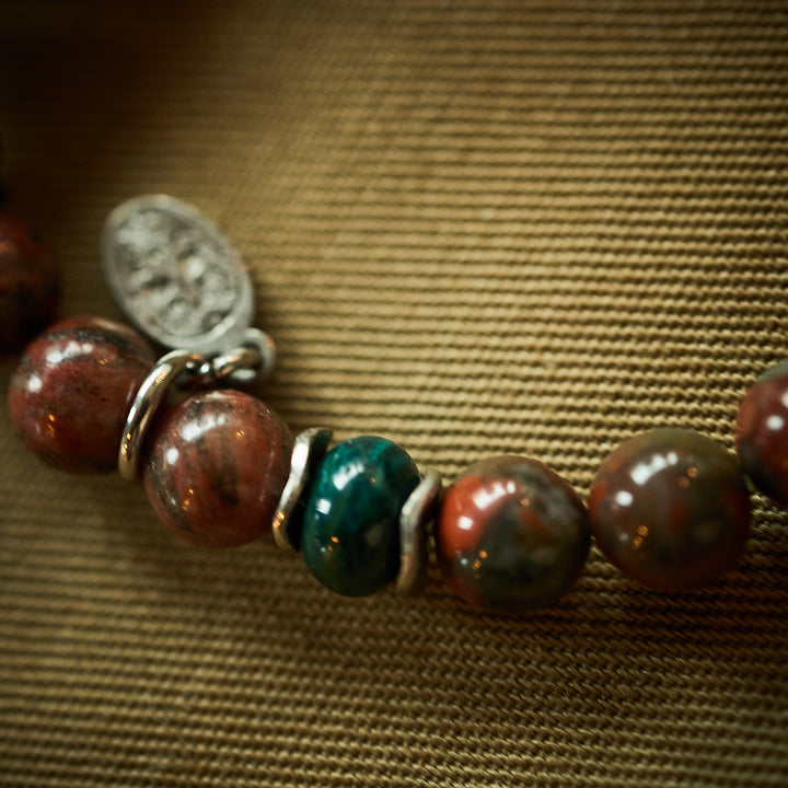 Armbånd - Poppy Jasper, Chrysocolle og sølv skull