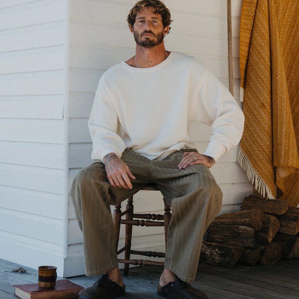 Ottway - Waffle Crew Neck Long Sleeve T-Shirt - White