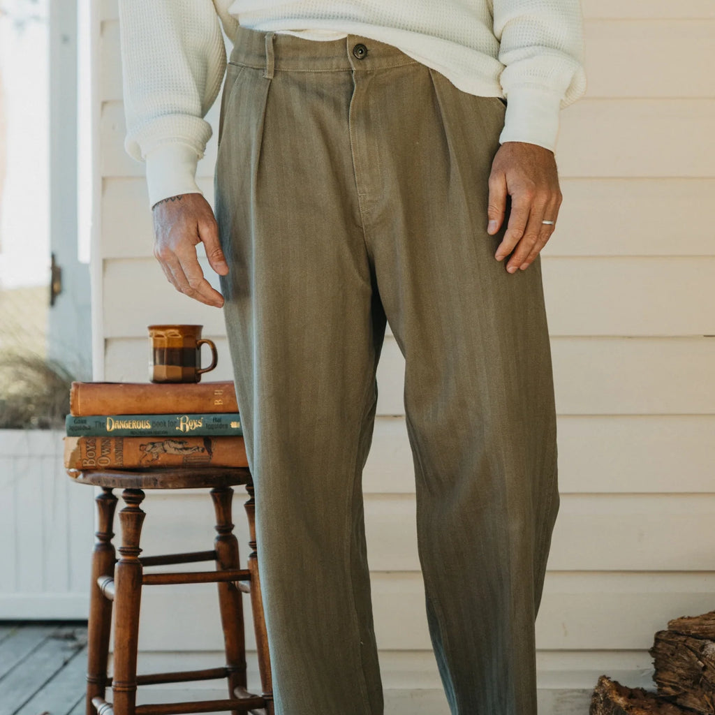 Ottway - Ben Roy Baggy Pleated Pants - Green