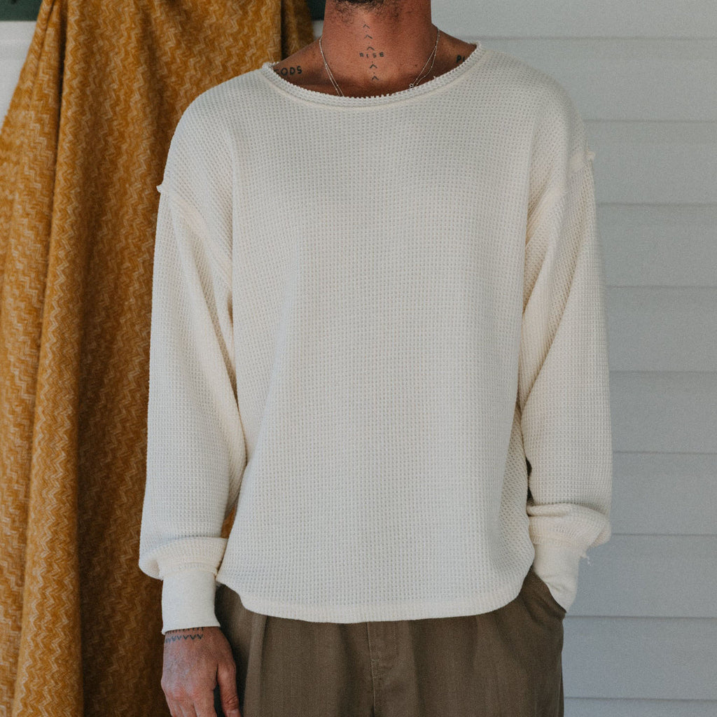 Ottway - Waffle Crew Neck Long Sleeve T-Shirt - White