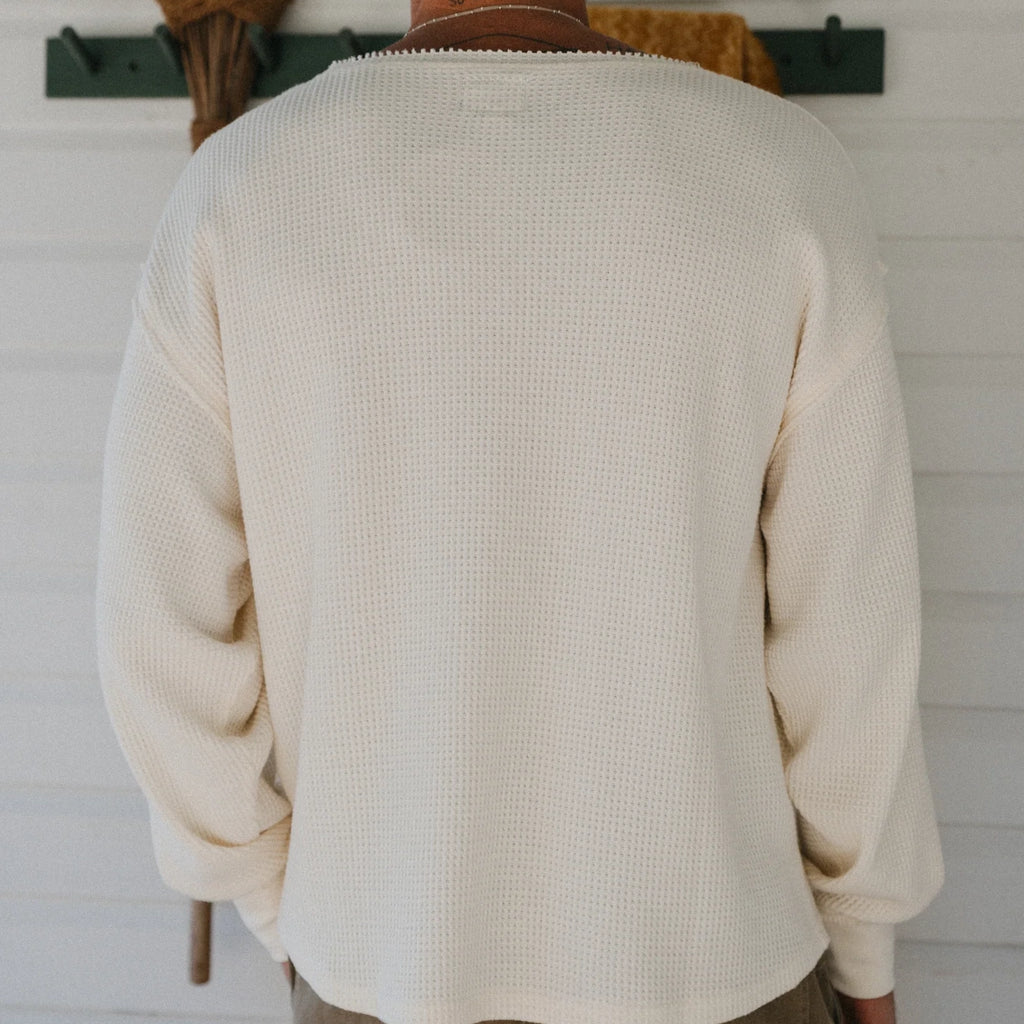 Ottway - Waffle Crew Neck Long Sleeve T-Shirt - White