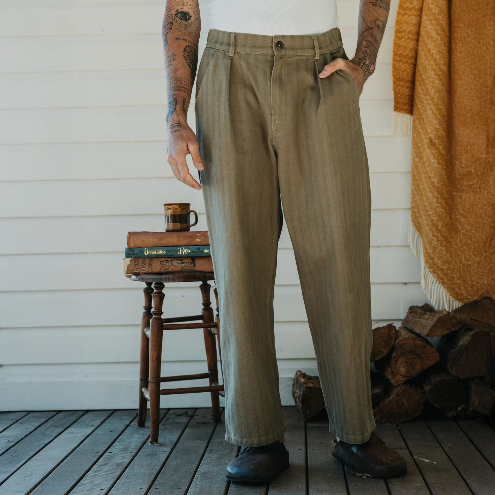 Ottway - Ben Roy Baggy Pleated Pants - Green