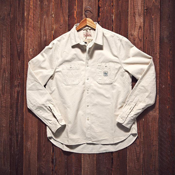 Hen's Teeth Italy - Herringbone Work Shirt - Raw White V2