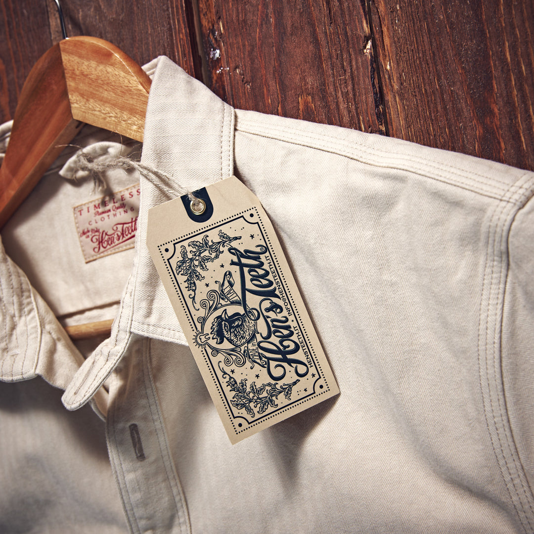 Hen's Teeth Italy - Herringbone Work Shirt - Raw White V2