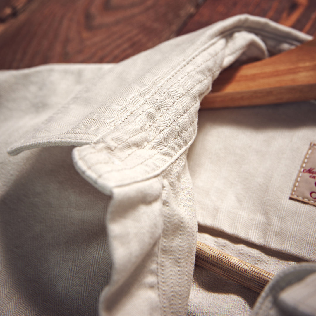 Hen's Teeth Italy - Herringbone Work Shirt - Raw White V2