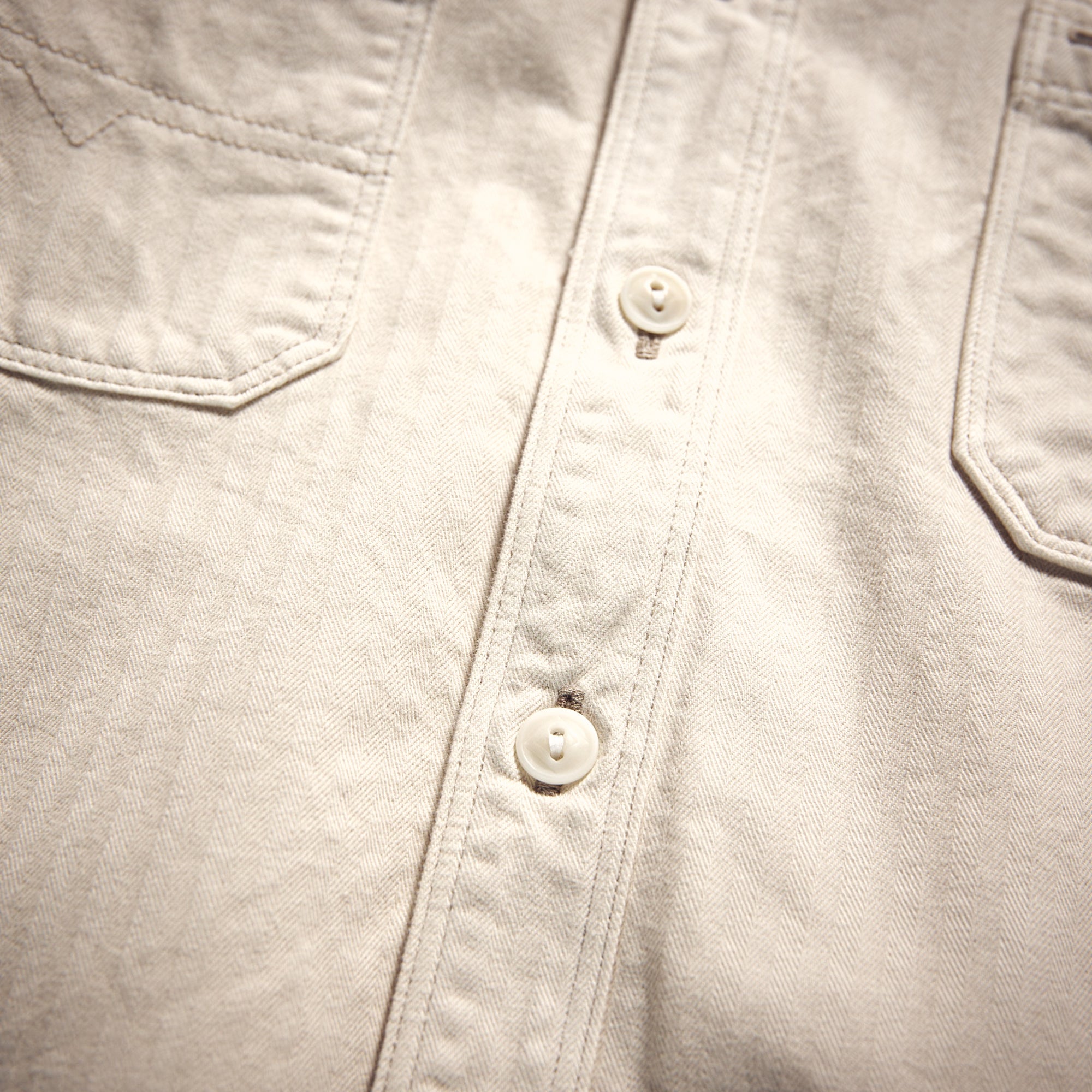 Hen's Teeth Italy - Herringbone Work Shirt - Raw White V2