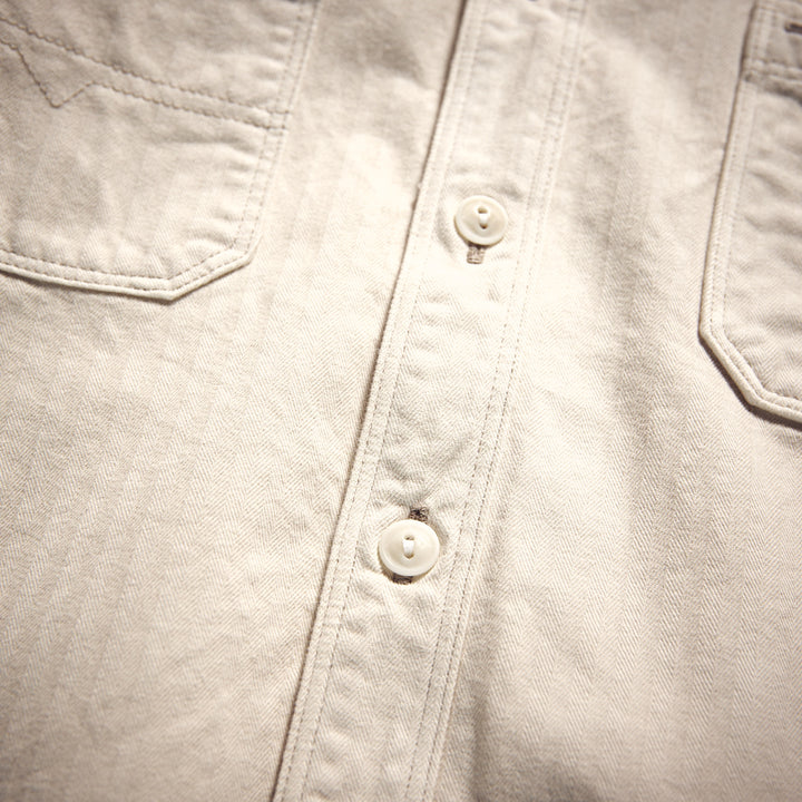 Hen's Teeth Italy - Herringbone Work Shirt - Raw White V2