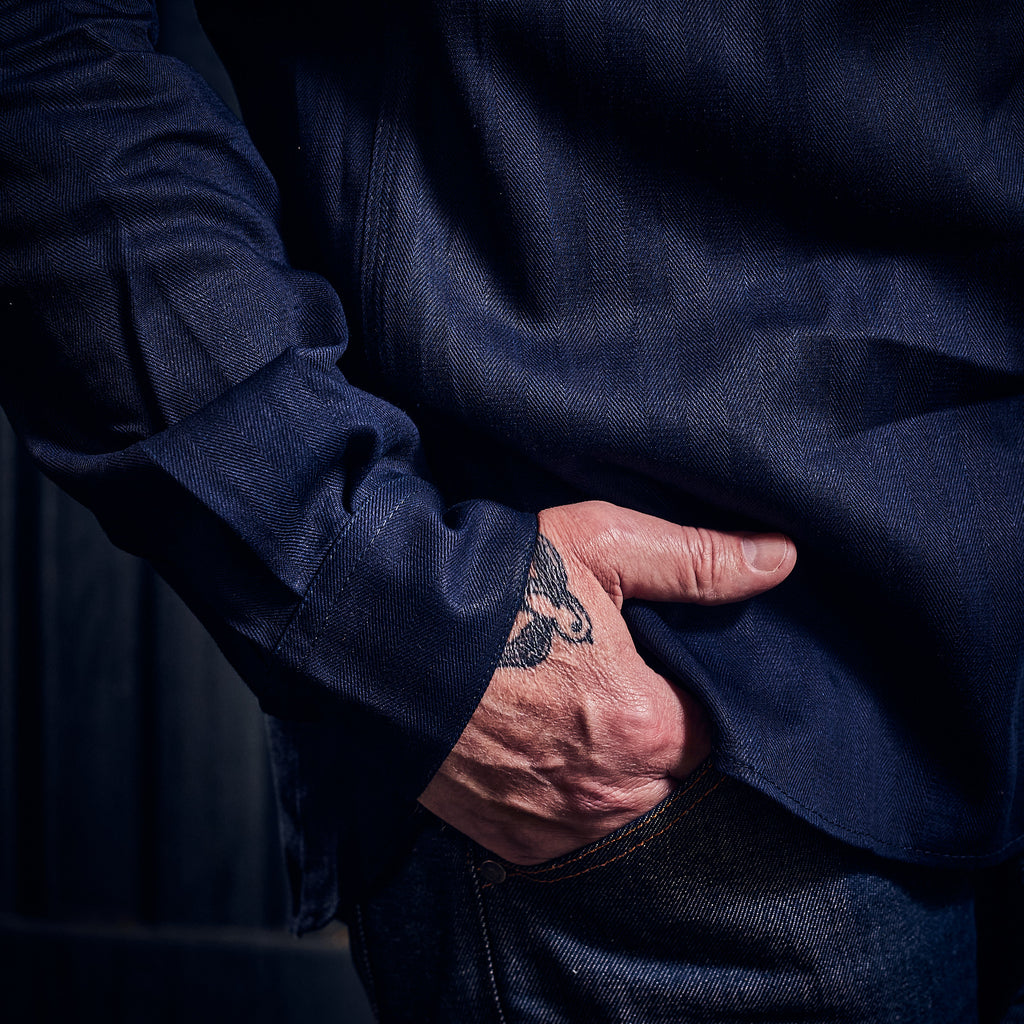 Hen's Teeth Italy - Herringbone Work Shirt - Indigo Blue Raw