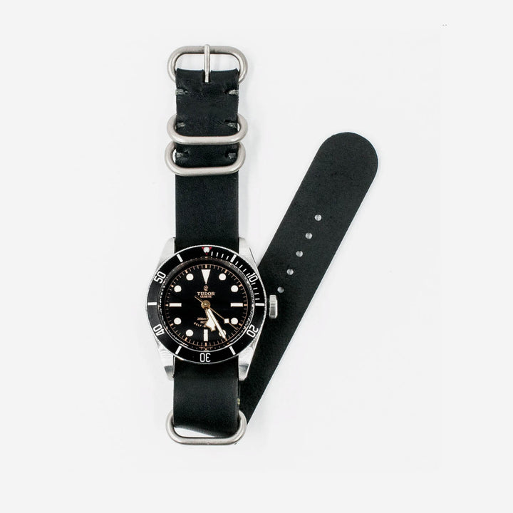 BEXAR GOODS - Watch strap NATO - Black - Leather 22mm