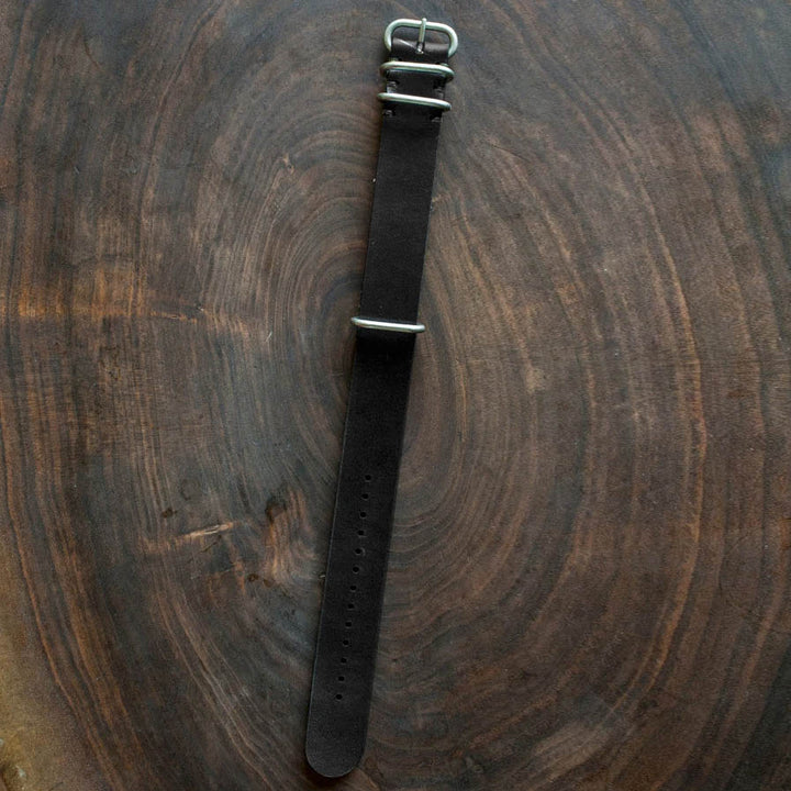 BEXAR GOODS - Watch strap NATO - Black - Leather 22mm