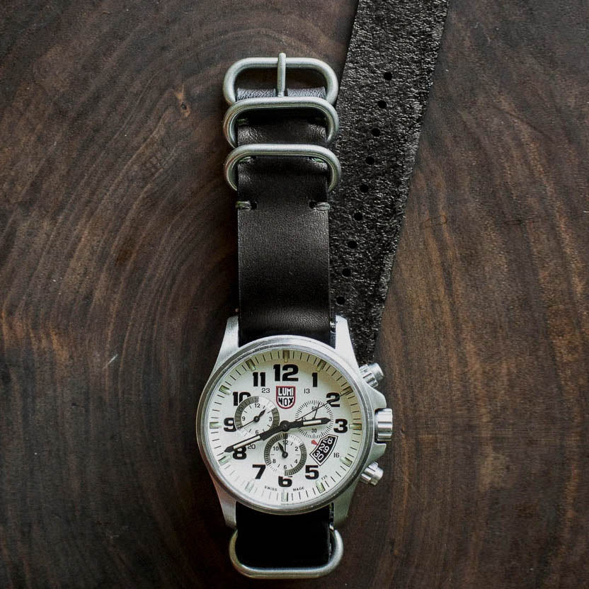 BEXAR GOODS - Watch strap NATO - Black - Leather 22mm