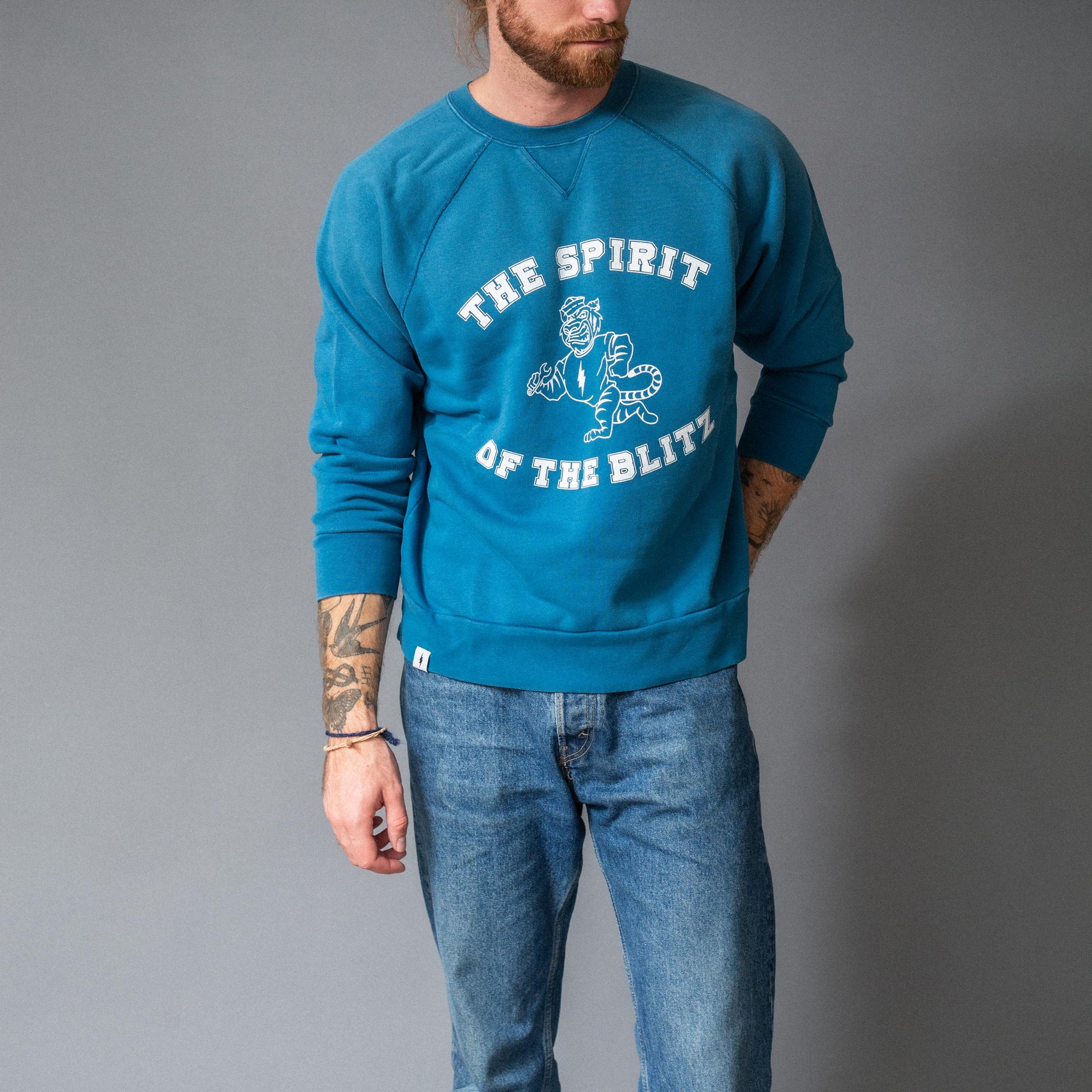 BLITZ MOTORCYCLES - crewneck sweatshirt "SPIRIT" II - Indigo blå