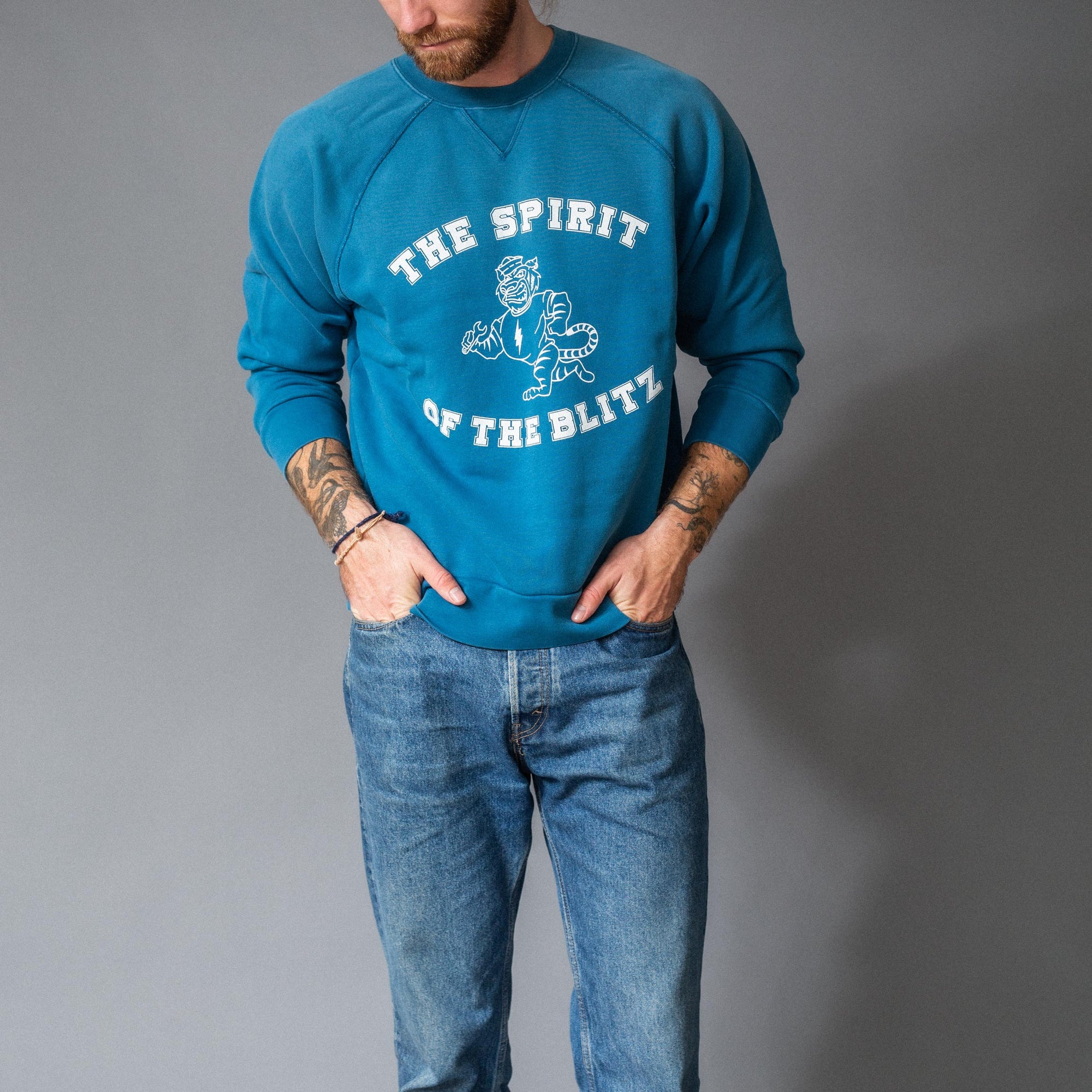 BLITZ MOTORCYCLES - crewneck sweatshirt "SPIRIT" II - Indigo blå