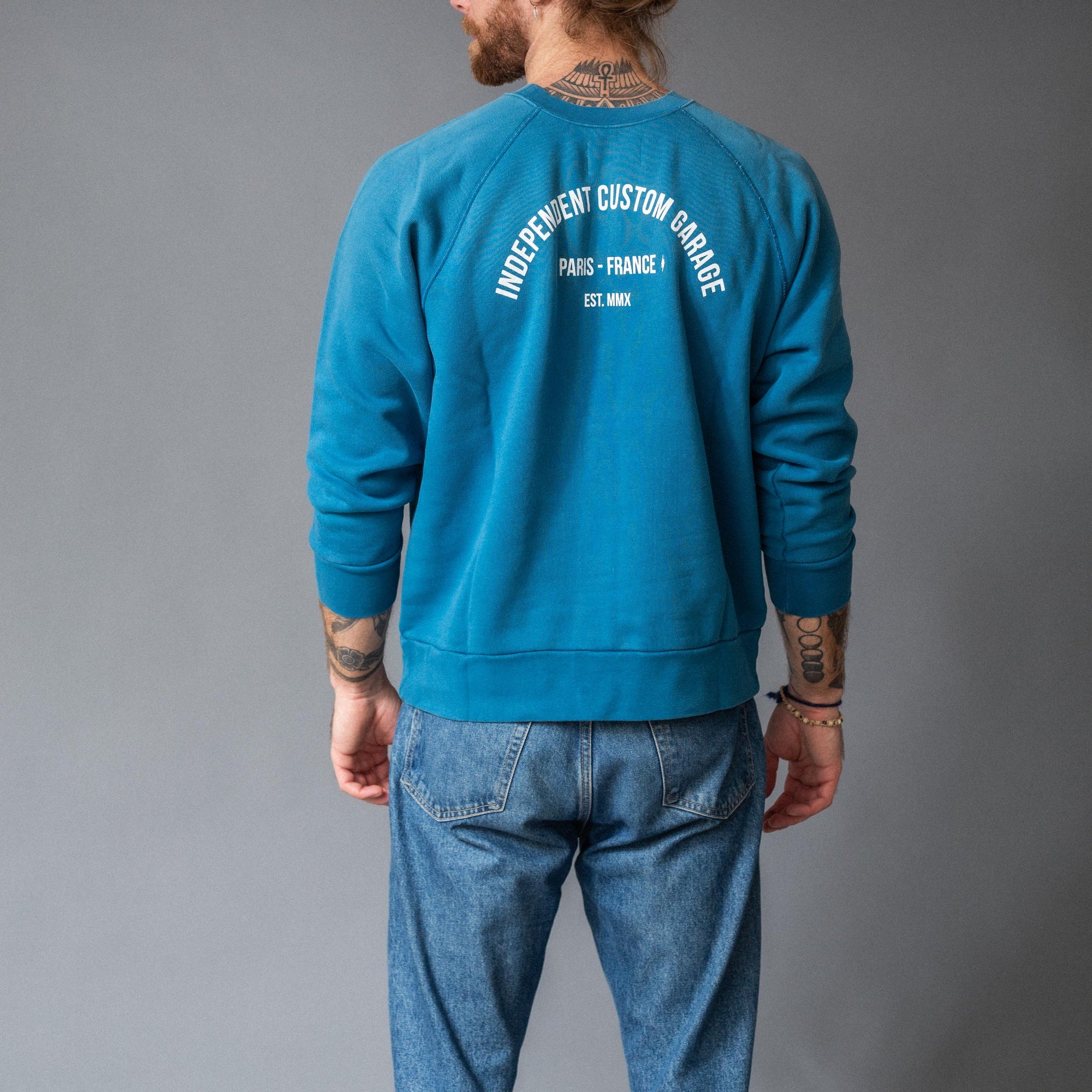 BLITZ MOTORCYCLES - crewneck sweatshirt "SPIRIT" II - Indigo blå