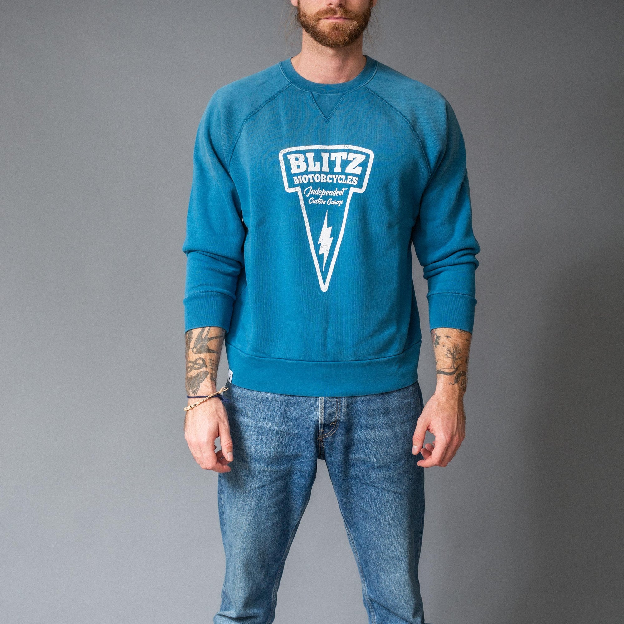 BLITZ MOTORCYCLES - CREW NECK SWEATSHIRT logo "Nail" - Indigo blå