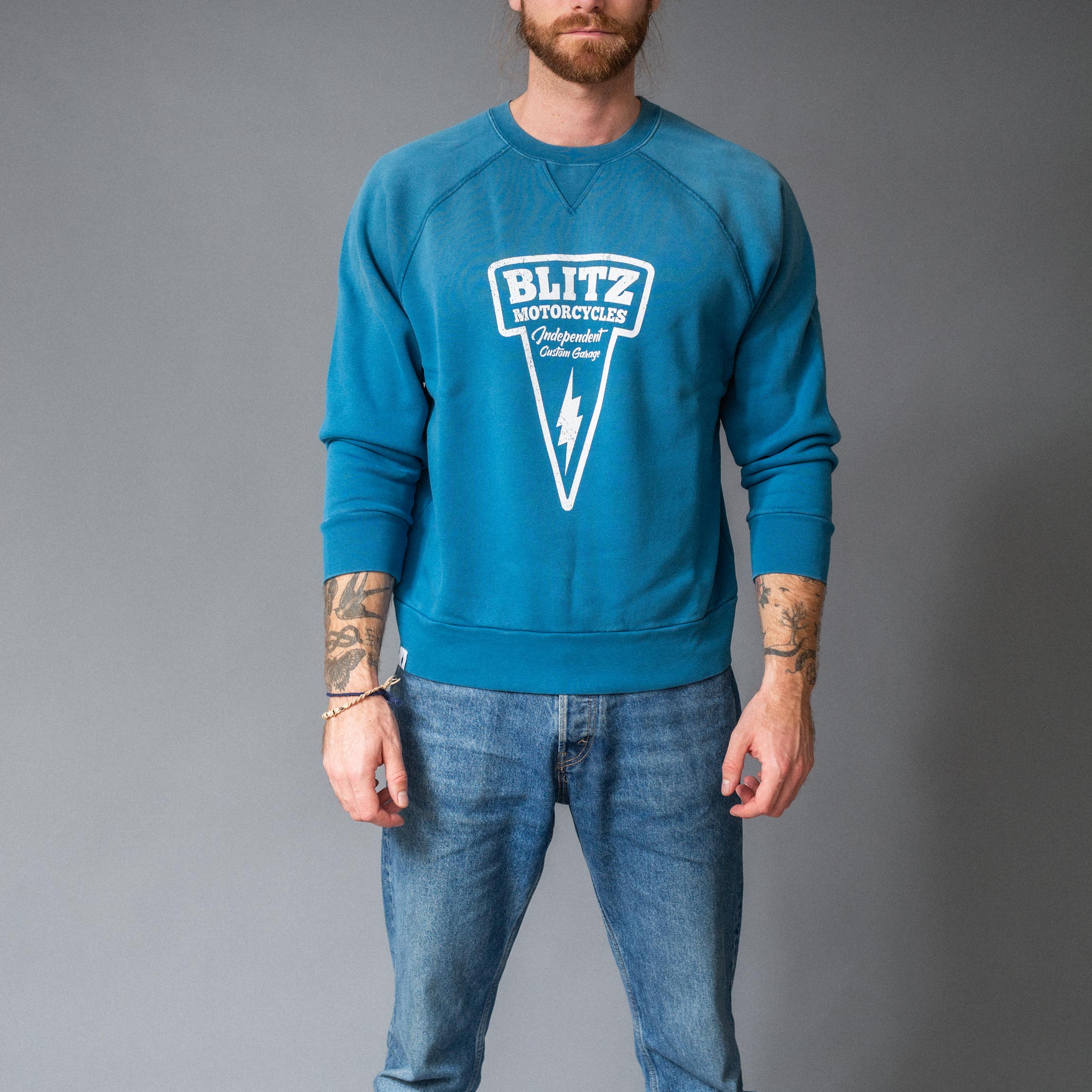 BLITZ MOTORCYCLES - CREW NECK SWEATSHIRT logo "Nail" - Indigo blå