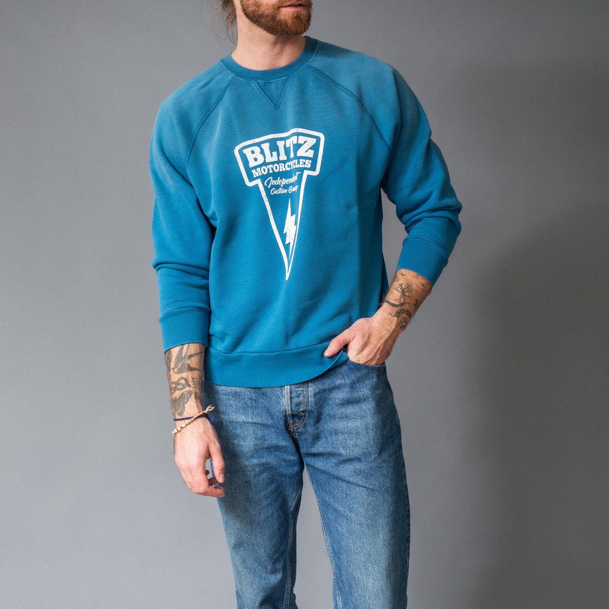 BLITZ MOTORCYCLES - CREW NECK SWEATSHIRT logo "Nail" - Indigo blå