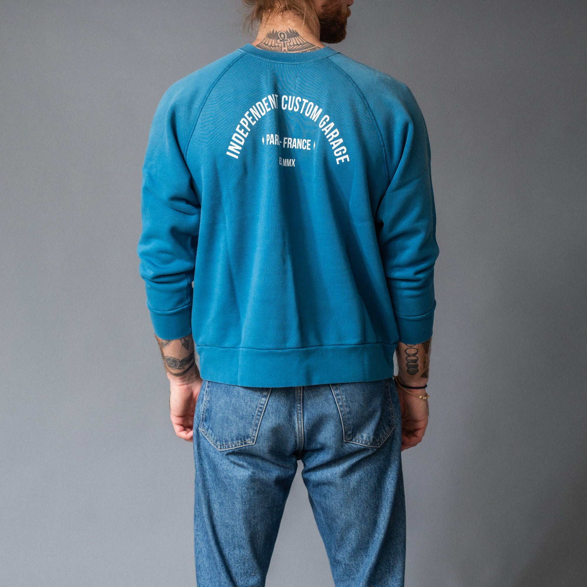BLITZ MOTORCYCLES - CREW NECK SWEATSHIRT logo "Nail" - Indigo blå