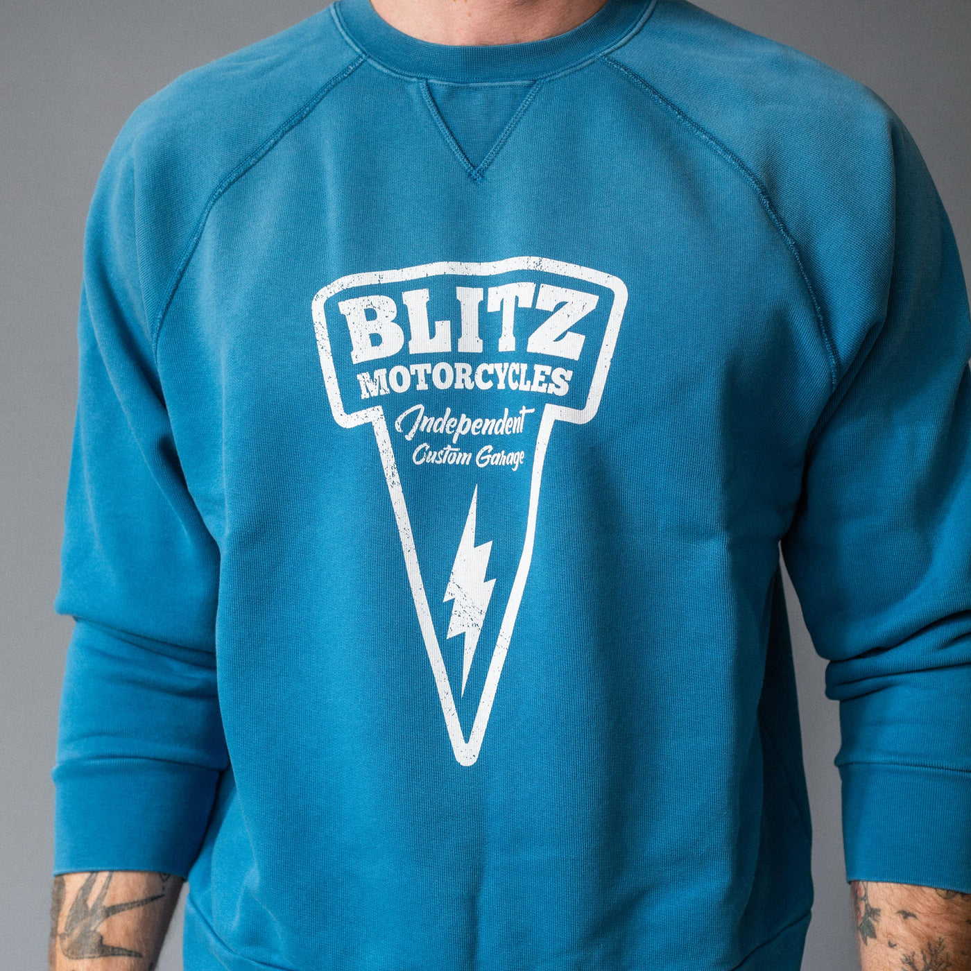 BLITZ MOTORCYCLES - CREW NECK SWEATSHIRT logo "Nail" - Indigo blå