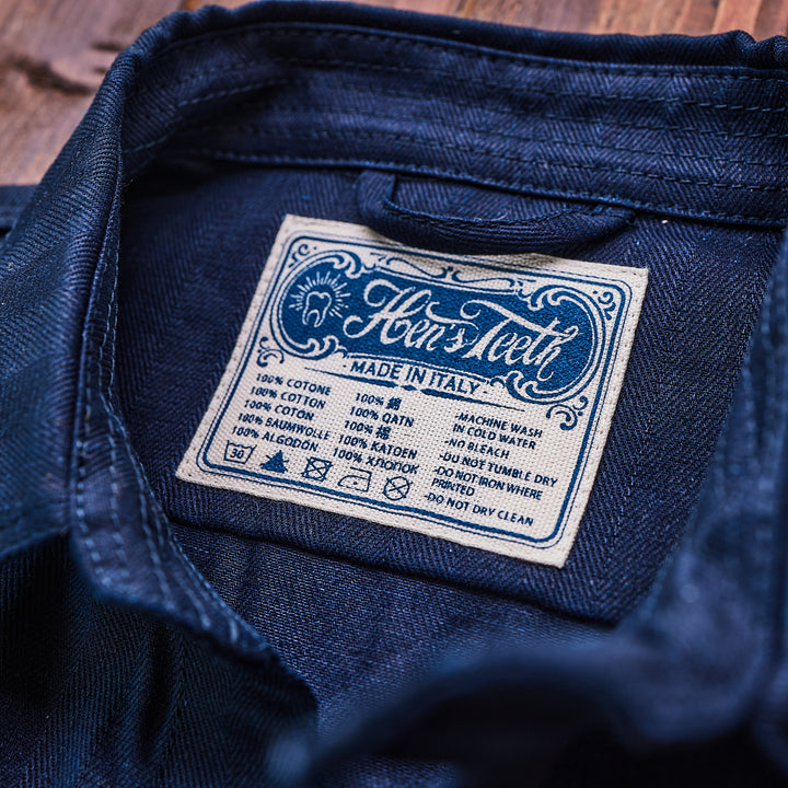 Hen's Teeth Italy - Herringbone Work Shirt - Indigo Blue"Rinse"