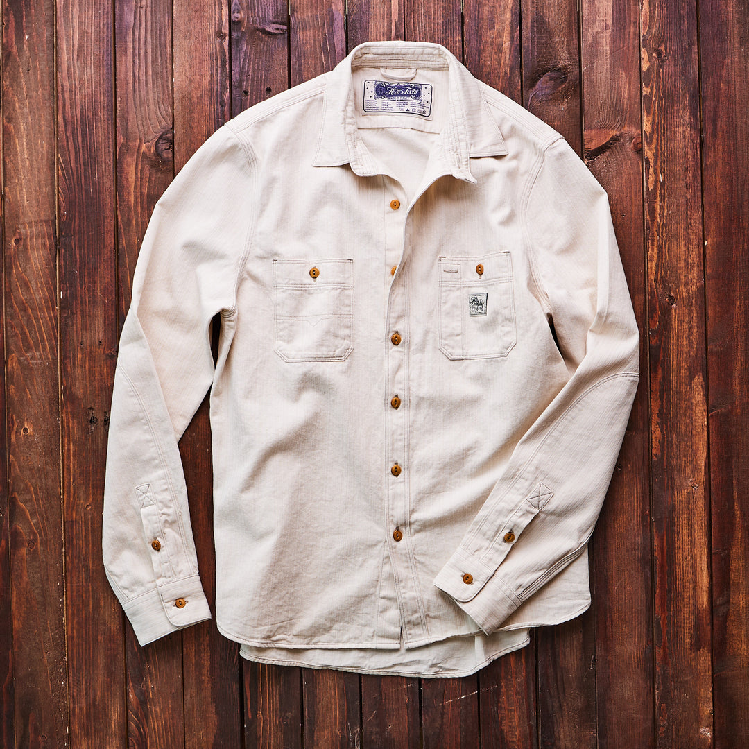 Hen's Teeth Italy - Herringbone Work Shirt - Natural Raw White