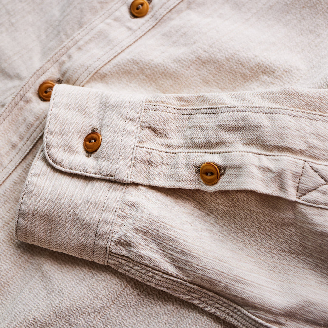 Hen's Teeth Italy - Herringbone Work Shirt - Natural Raw White