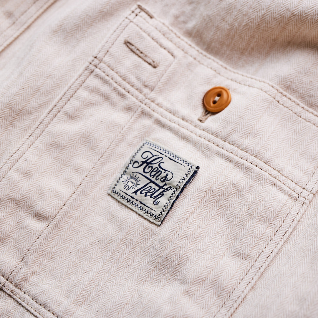 Hen's Teeth Italy - Herringbone Work Shirt - Natural Raw White