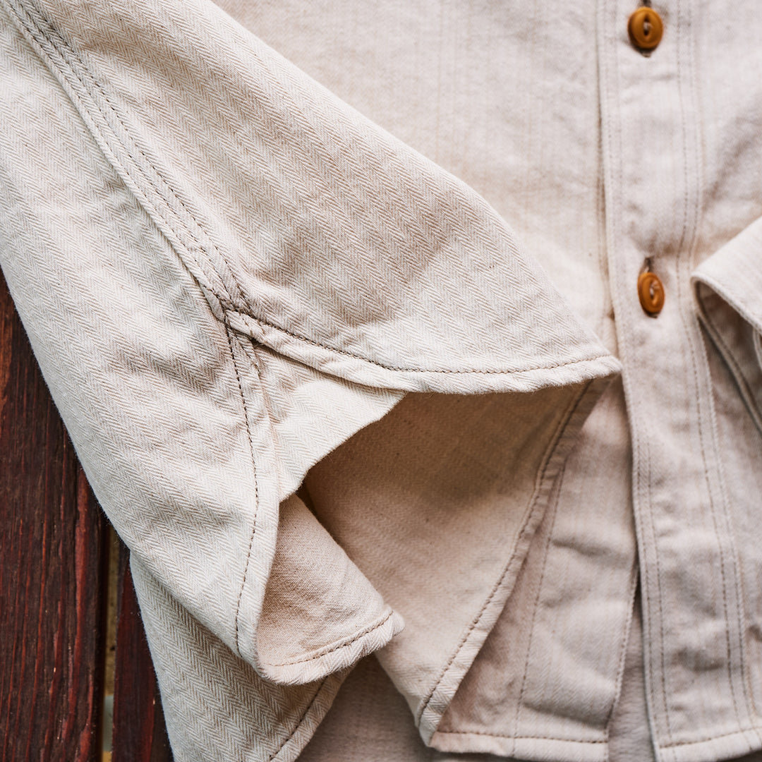 Hen's Teeth Italy - Herringbone Work Shirt - Natural Raw White