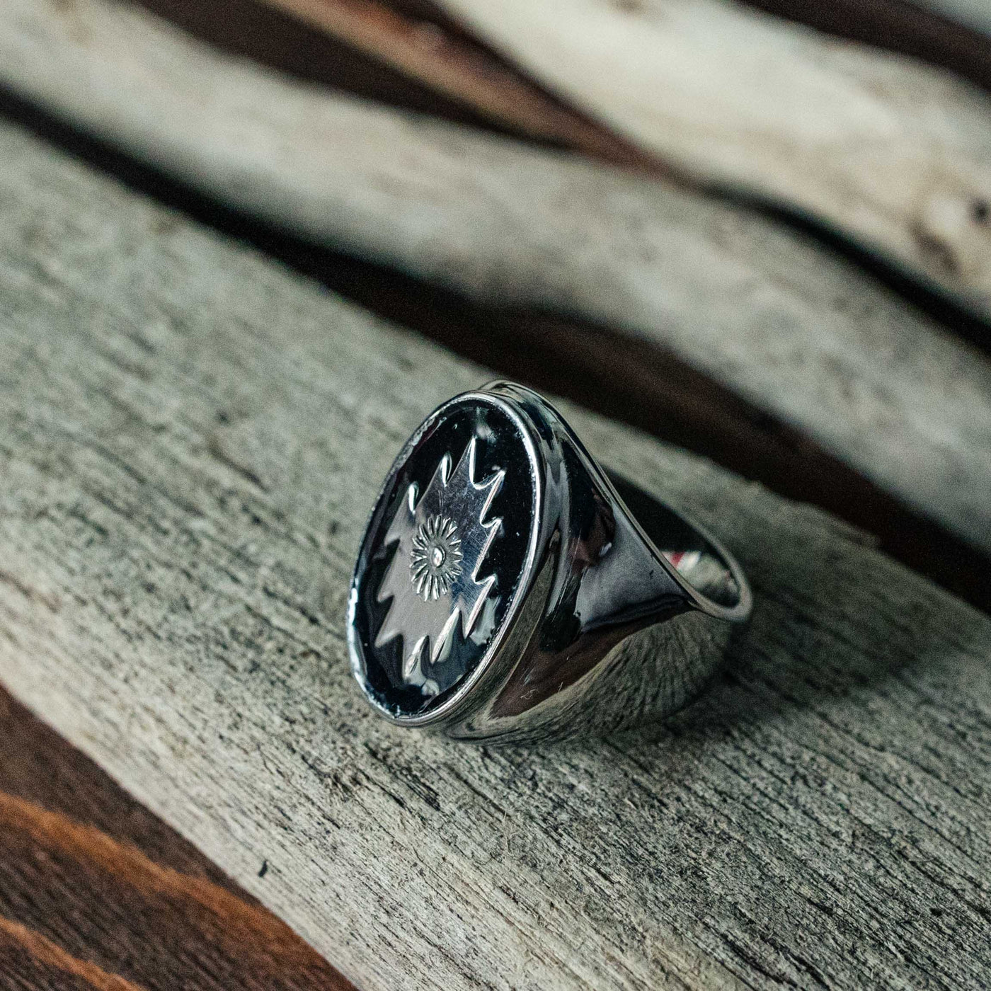 Black pearl Creations - Southwestern signet ring black enamel