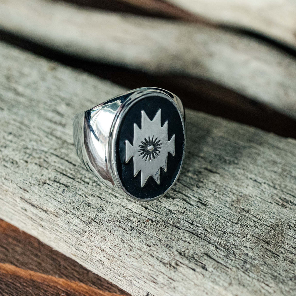 Black pearl Creations - Southwestern signet ring black enamel