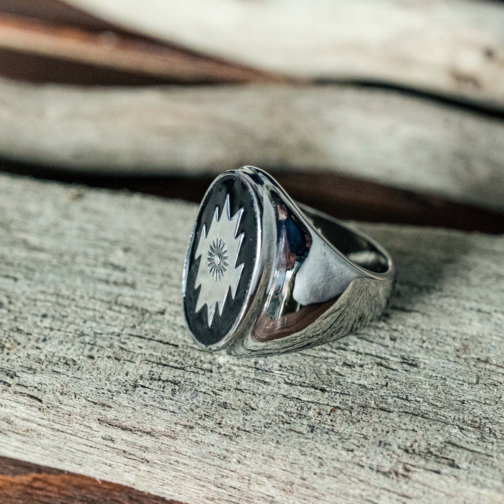 Black pearl Creations - Southwestern signet ring black enamel