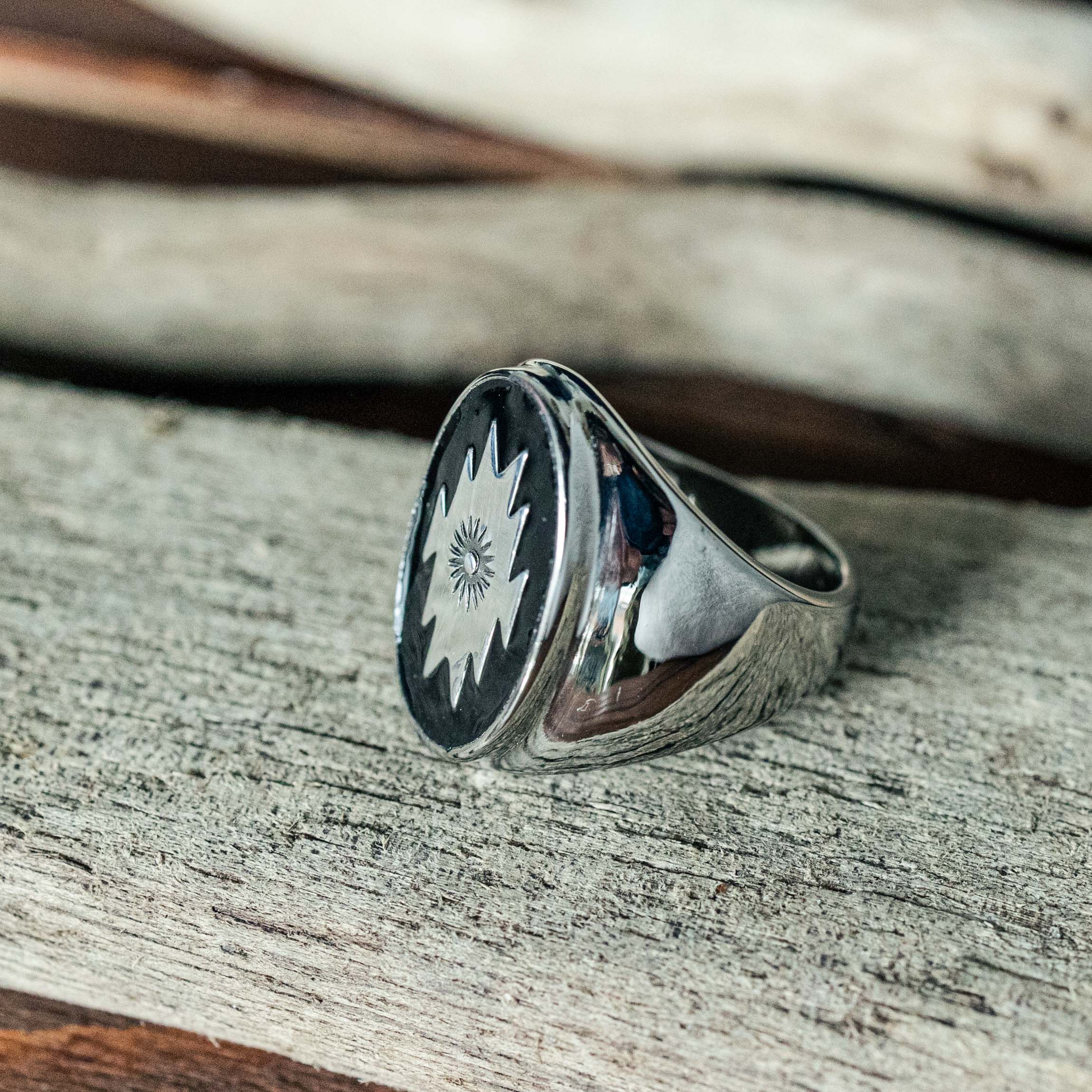 Black pearl Creations - Southwestern signet ring black enamel