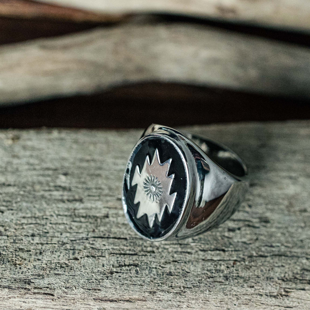 Black pearl Creations - Southwestern signet ring black enamel
