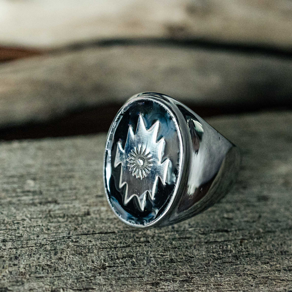 Black pearl Creations - Southwestern signet ring black enamel