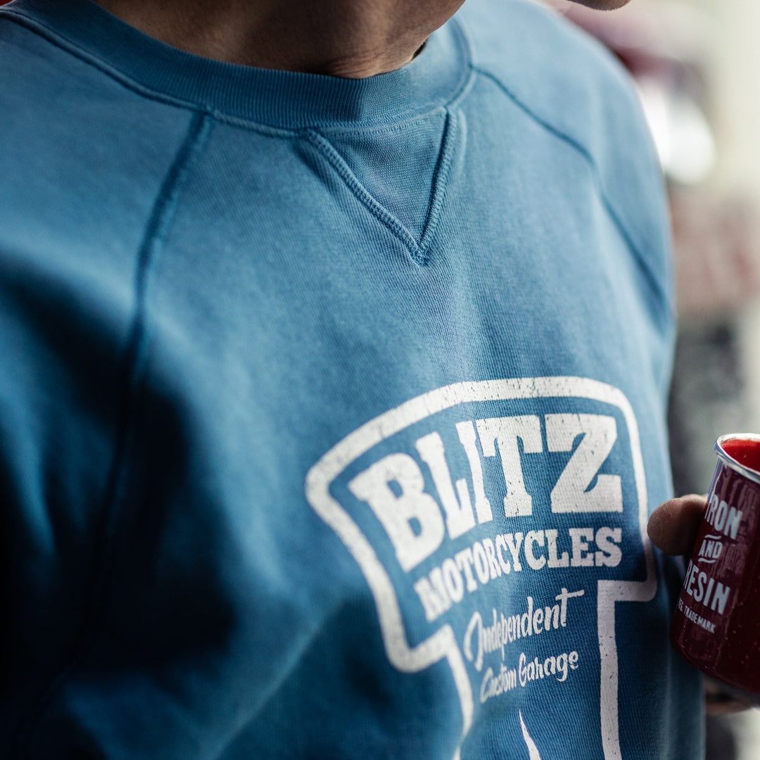 BLITZ MOTORCYCLES - CREW NECK SWEATSHIRT logo"Nail"- Indigo blue