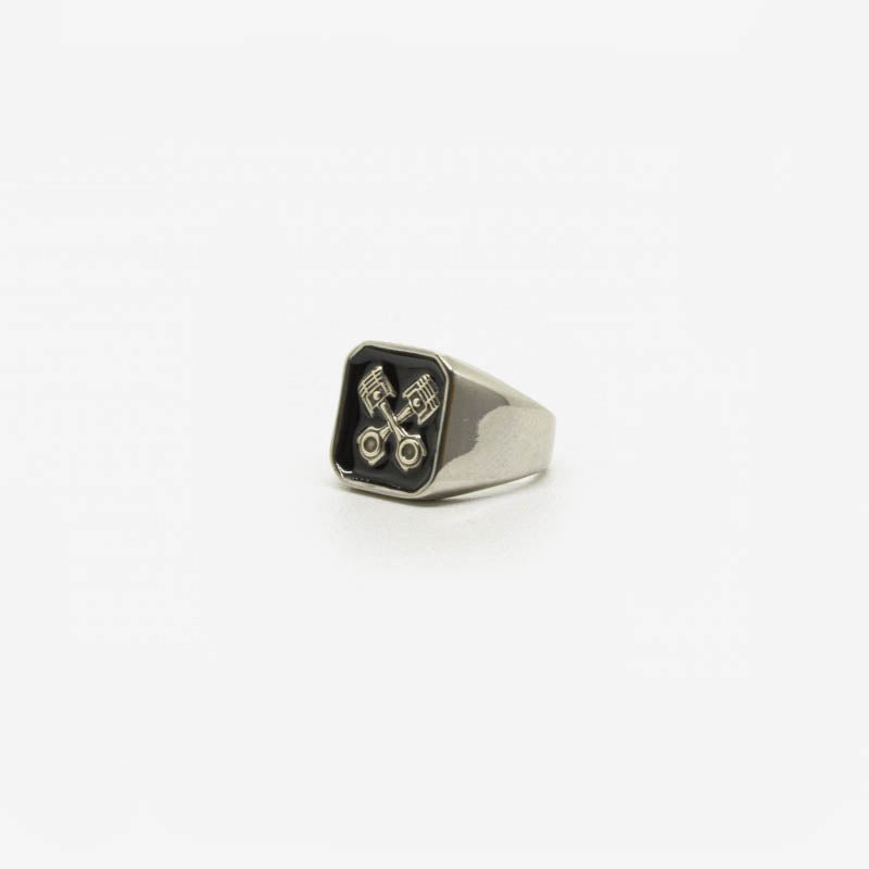 Ring - square signet ring Pistons - Stainless steel/sølv
