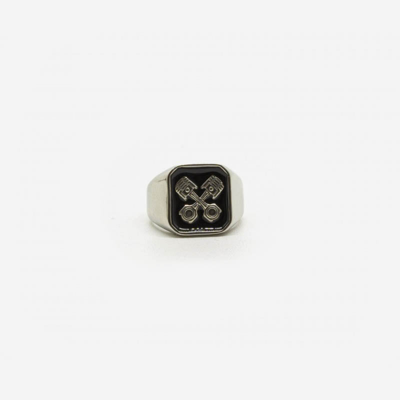 Ring - square signet ring Pistons - Stainless steel/sølv