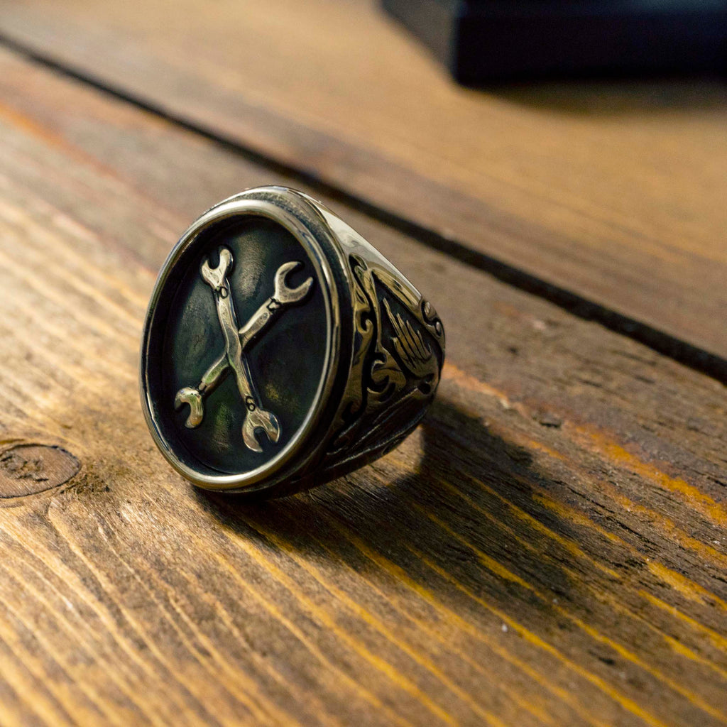 Ring - Signet ring"SPANNERS"Silver & steel