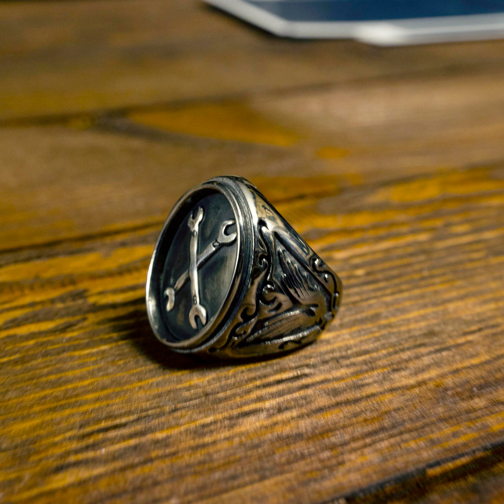 Ring - Signet ring"SPANNERS"Silver & steel