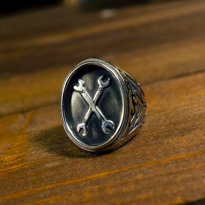 Ring - Signet ring"SPANNERS"Silver & steel