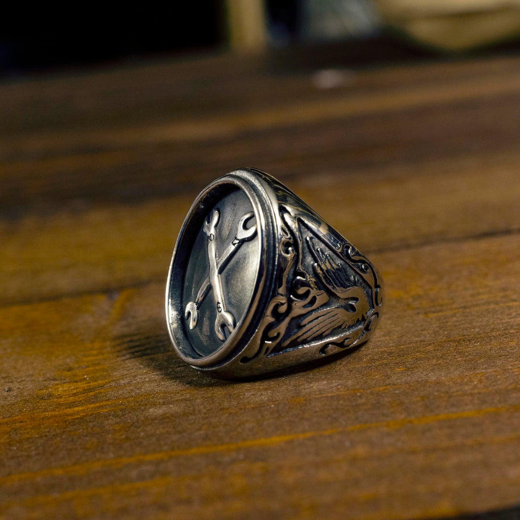 Ring - Signet ring"SPANNERS"Silver & steel