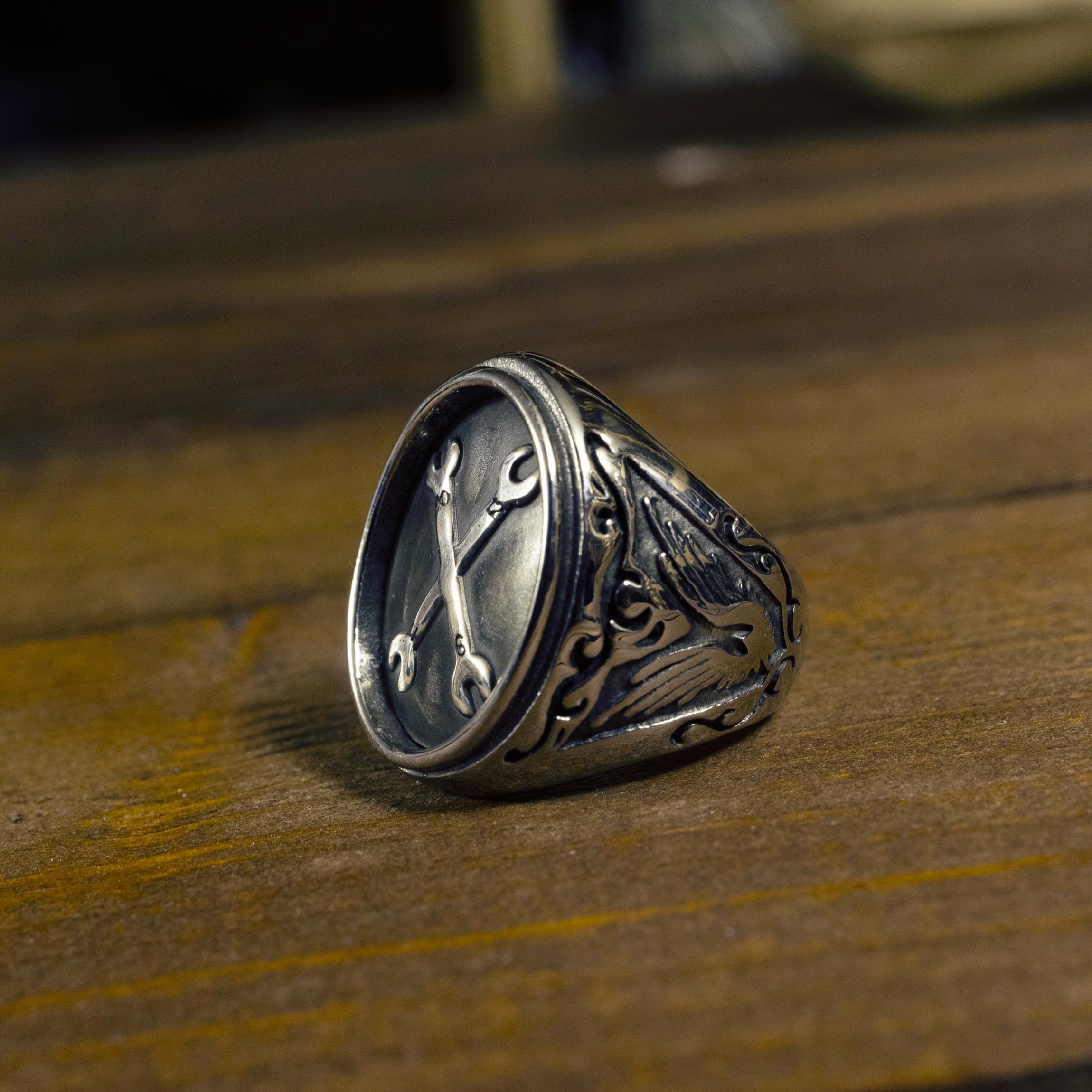 Ring - Signet ring "SPANNERS" Silver & steel