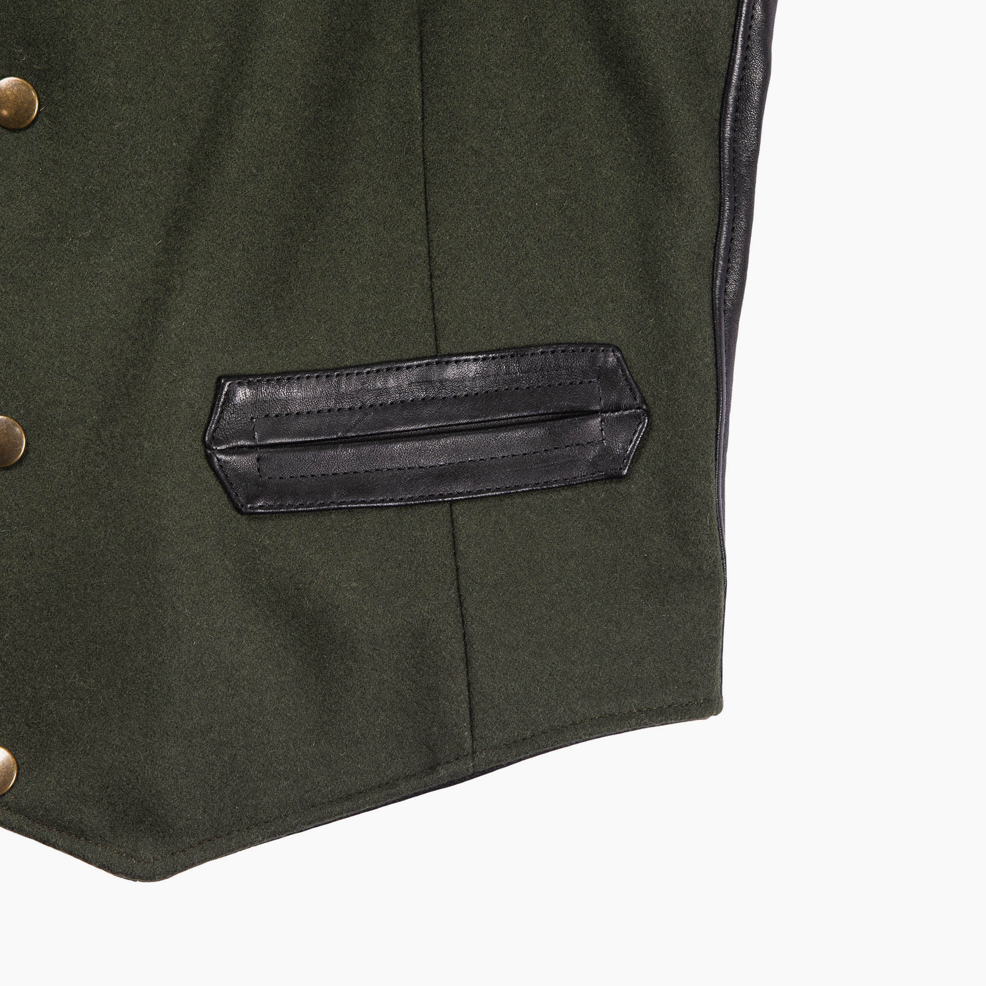 Shangri La - Mandriano Forest Wool Vest - Green/black leather