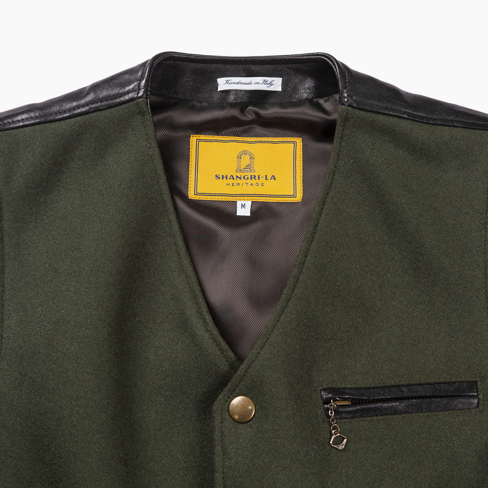 Shangri La - Mandriano Forest Wool Vest - Green/black leather