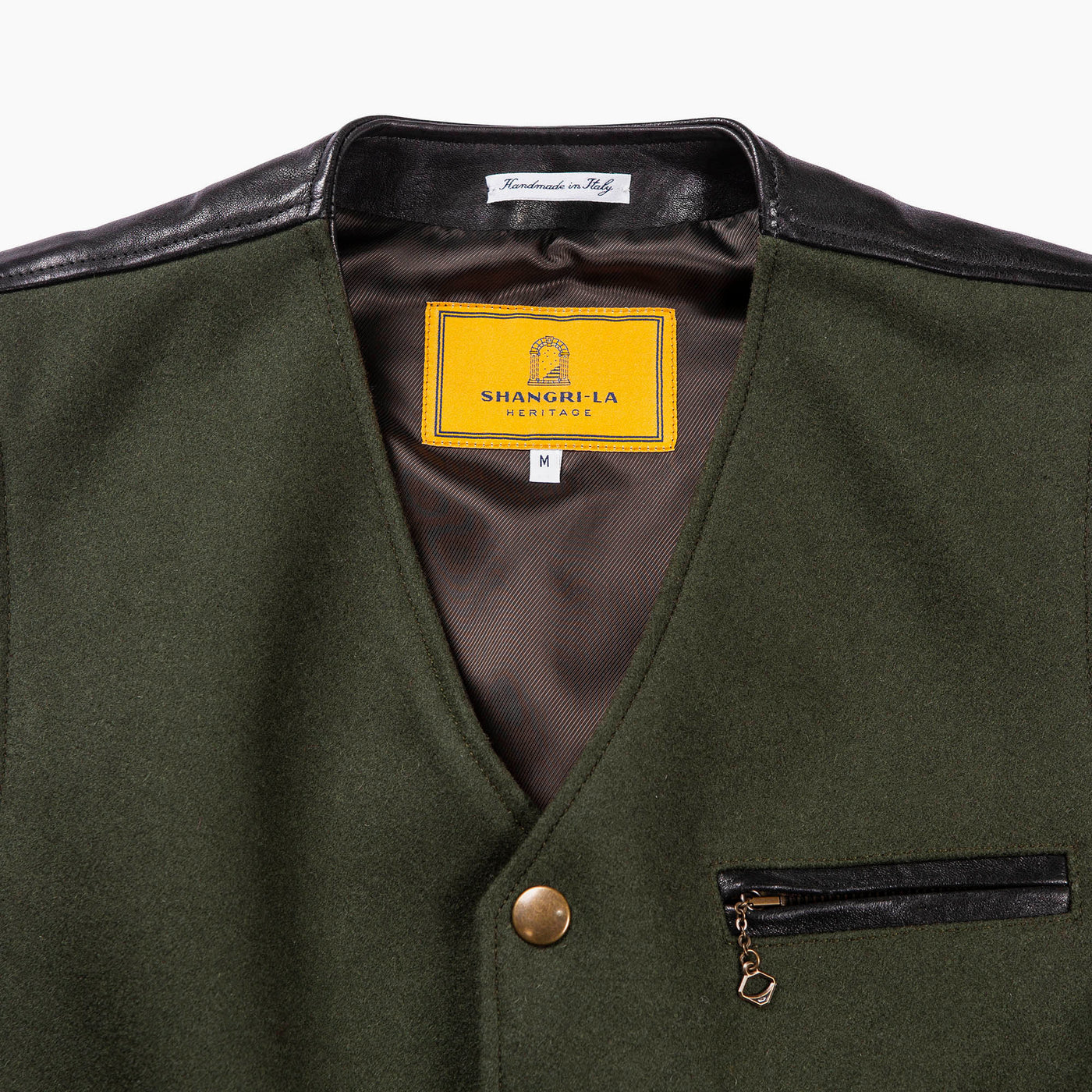 Shangri La - Wool vest/leather - Mandriano Forrest Wool Vest - Green/black leather