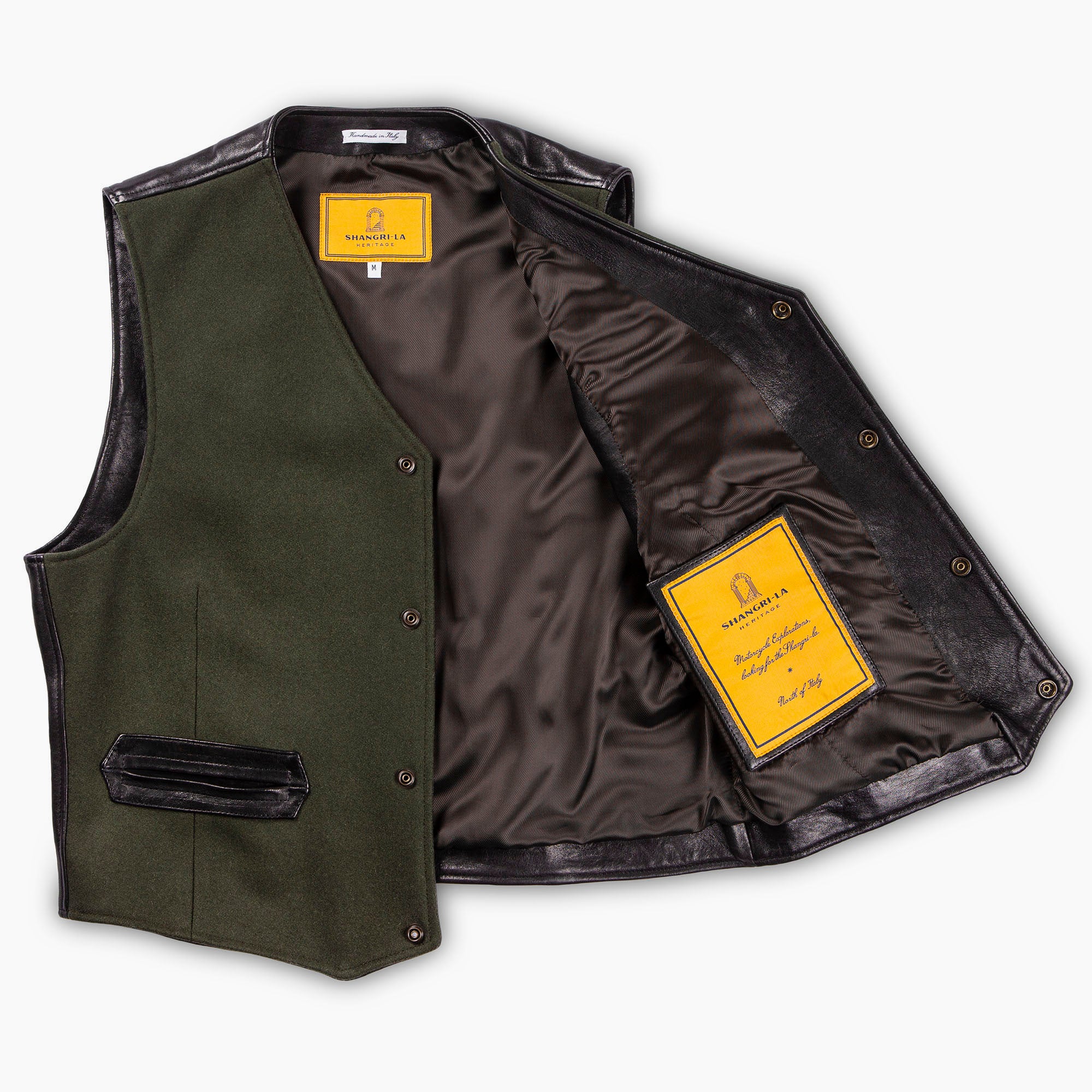 Shangri La - Mandriano Forest Wool Vest - Green/black leather