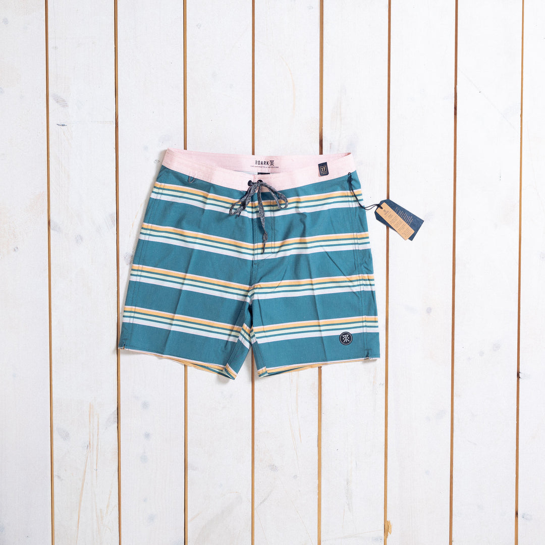 ROARK - Swim shorts - striped green and pink